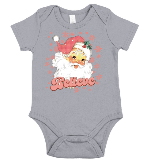 Merry Christmas Retro Vintage Santa Claus Believe Pink Christmas Short Sleeve Baby One-Piece