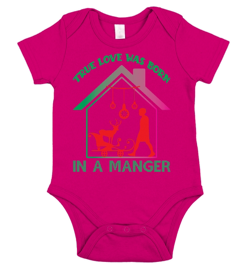 True Love Was Born In A Manger Merry Christmas Short Sleeve Baby One-Piece