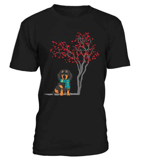 Dog Lover Pet Dog Dachshund Hearts Tree Valentines T-Shirt Unisex
