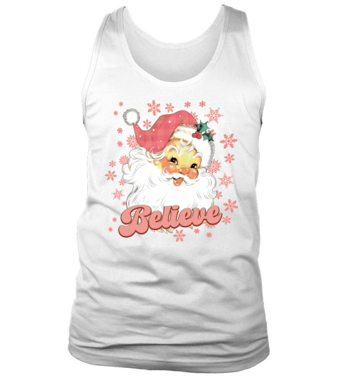 Merry Christmas Retro Vintage Santa Claus Believe Pink Christmas Tank Top Unisex