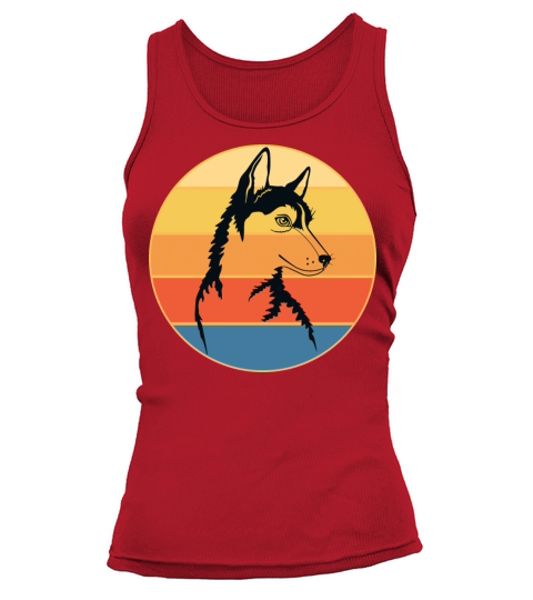 Funny Kawaii Cute Husky Dog Vintage Retro Sunset Tank top Woman