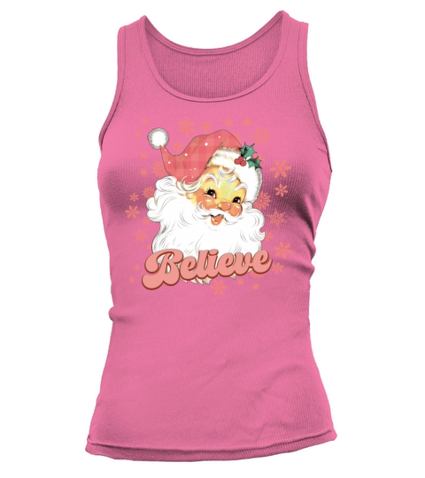 Merry Christmas Retro Vintage Santa Claus Believe Pink Christmas Tank top Woman