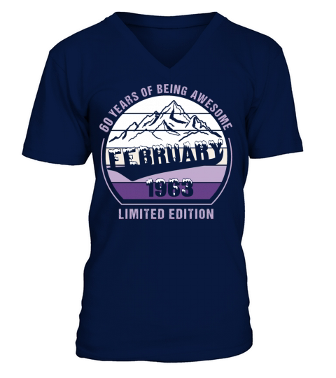 60 Years of Being Awesome February 1963 Gift V-Neck T-shirt