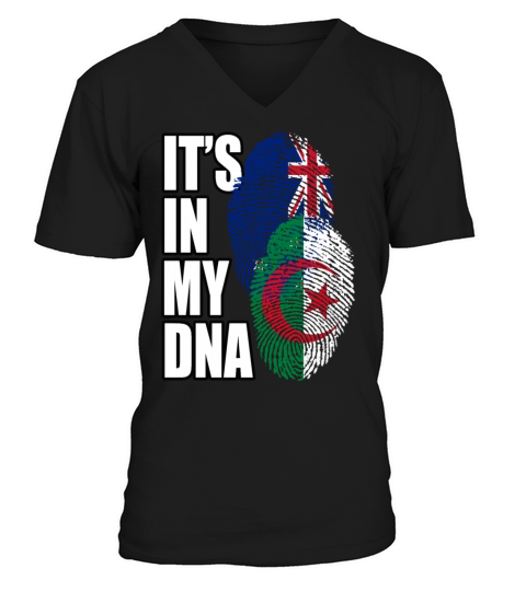 Algerian And New Zealand Mix Heritage DNA Flag V-Neck T-shirt