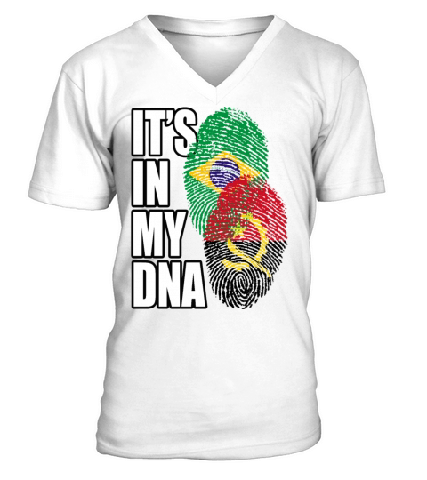 Angolan And Brazilian Mix Heritage DNA Flag V-Neck T-shirt