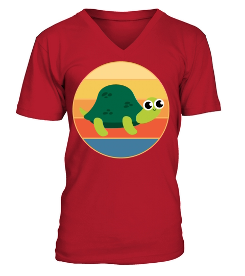 Cute Turtle Vintage Retro Sunset Marine Animal V-Neck T-shirt
