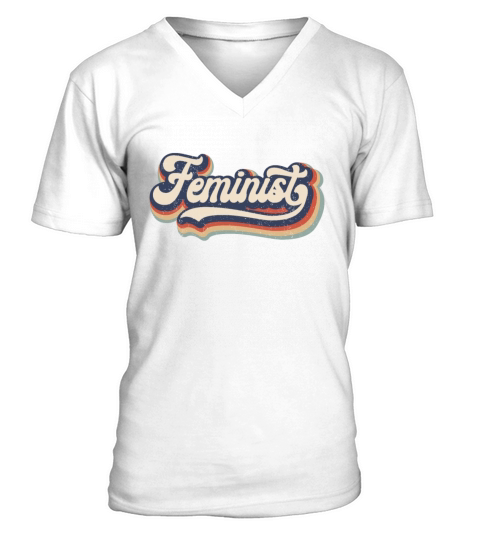 Feminist Retro 70s Vintage Rainbow Feminism Gift V-Neck T-shirt