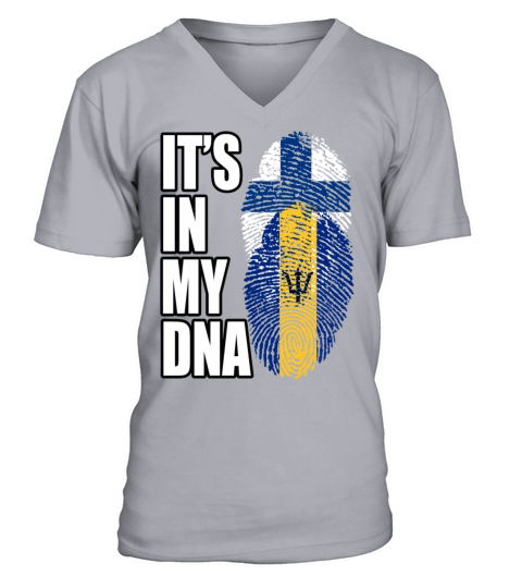 Finland And Barbadian Mix Heritage DNA Flag V-Neck T-shirt
