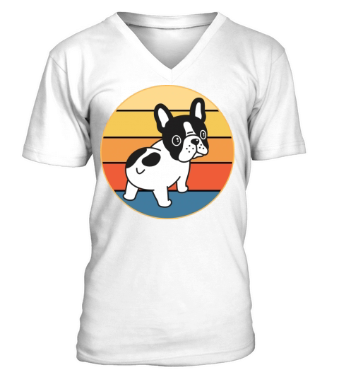 French Bulldog Dog Breed Vintage Retro Sunset V-Neck T-shirt