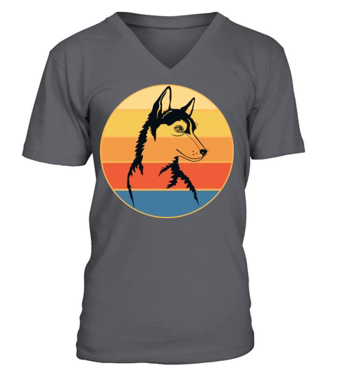 Funny Kawaii Cute Husky Dog Vintage Retro Sunset V-Neck T-shirt