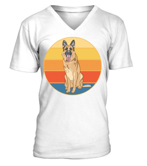 German Shepherd Dog Breed Vintage Retro Sunset V-Neck T-shirt