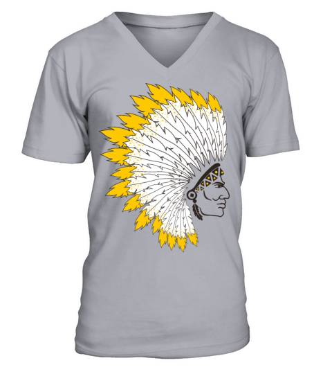 indian chief with yellow feather crown V-Neck T-shirt