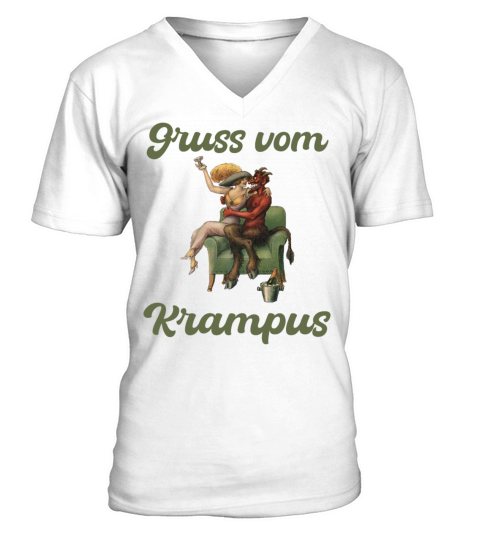 Vintage Krampus with Sexy woman V-Neck T-shirt
