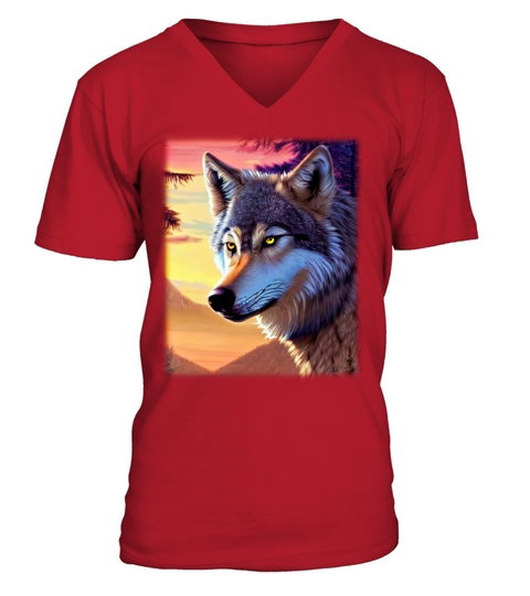 Wolf artwork design predator face imprint V-Neck T-shirt