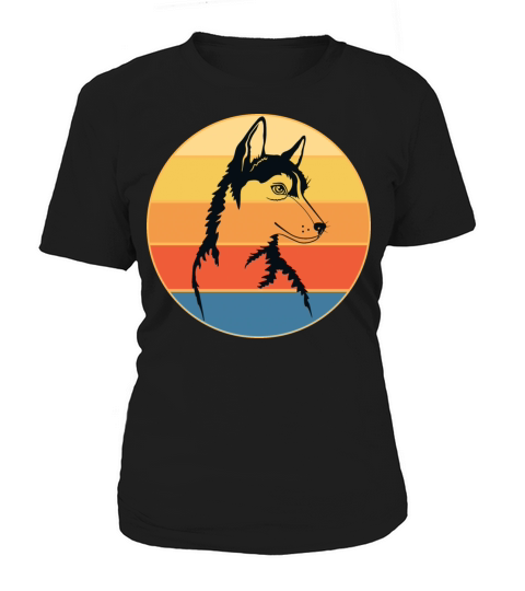 Funny Kawaii Cute Husky Dog Vintage Retro Sunset Women's T-Shirt
