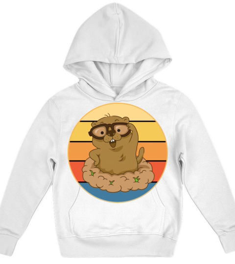 Cute Groundhog Retro Sunset Vintage Animal Lover Kids Hoodie