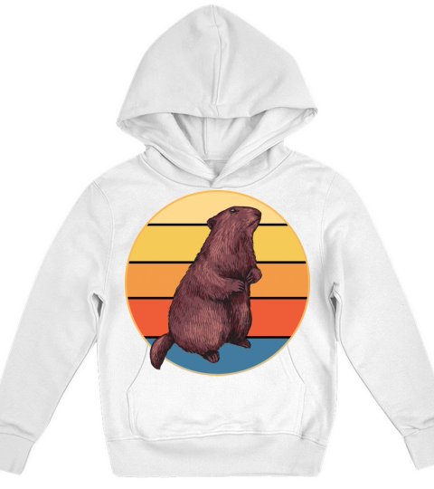 Cute Groundhog Retro Sunset Vintage Animal Lover Kids Hoodie