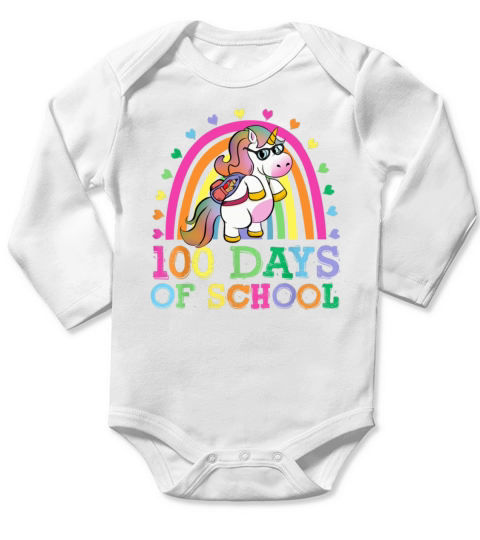 100 Days Of School Rainbow Unicorn Boys Kids Long Sleeve Baby One-Piece