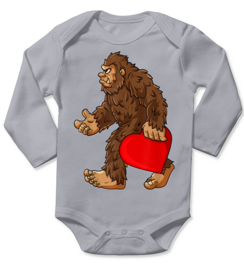 Bigfoot Heart Valentines Day Boys Girls Kids Sasqu Long Sleeve Baby One-Piece
