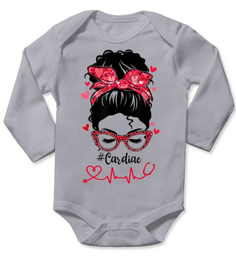 Bleached Funny Cardiac Nurse Messy Bun Valentin Long Sleeve Baby One-Piece