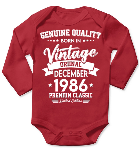 Born In December 1986 Original Vintage Long Sleeve Baby One-Piece
