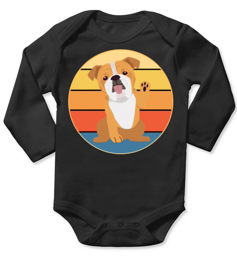 Bulldog Dog Breed Vintage Retro Sunset Long Sleeve Baby One-Piece