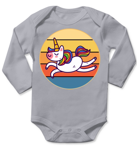 Cute Kawaii Unicorn Retro Sunset Vintage Long Sleeve Baby One-Piece