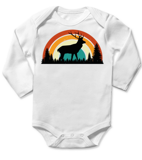 Deer Hunting Retro Vintage Sunset Long Sleeve Baby One-Piece