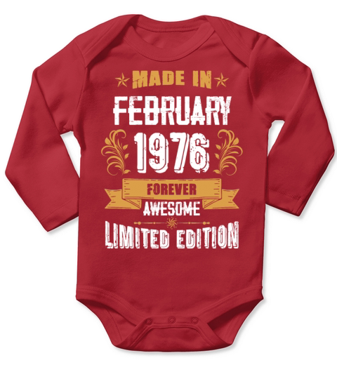 February 1976 Vintage Birthday Present Long Sleeve Baby One-Piece