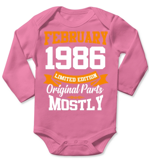February 1986 Vintage Birthday Present Long Sleeve Baby One-Piece