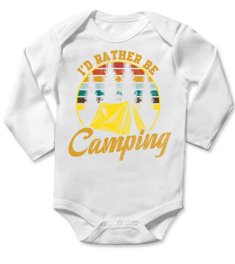 Funny Camping Vintage Id Rather Be Camping Summer Long Sleeve Baby One-Piece