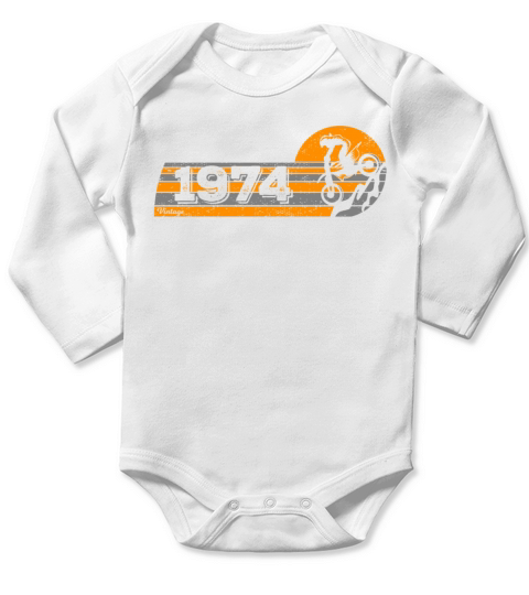 Motorcross Motorcycle Vintage 1974 Birthday Long Sleeve Baby One-Piece