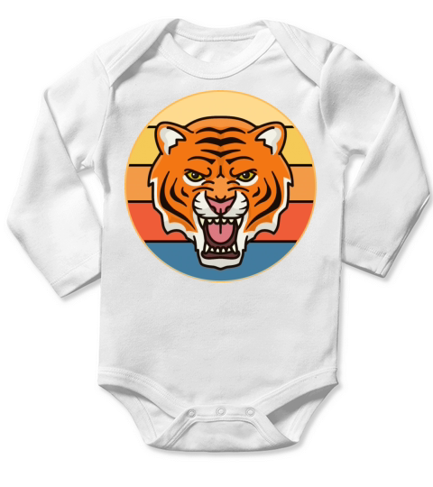 Tiger Big Cat Vintage Retro Sunset Long Sleeve Baby One-Piece