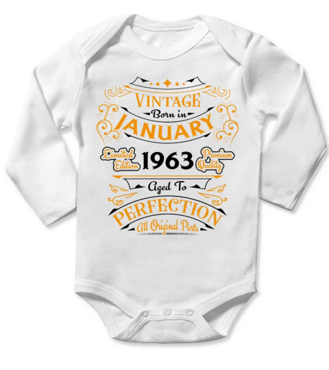 Vintage born in January 1963 Birthday gift Long Sleeve Baby One-Piece