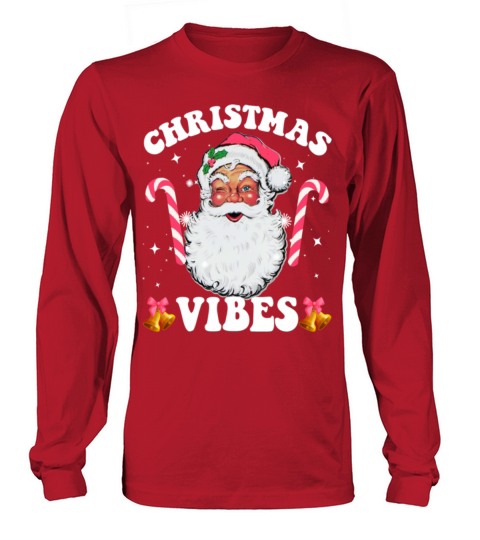 Merry Christmas Retro Vintage Pink Santa Claus Christmas Vibes Long sleeved Unisex