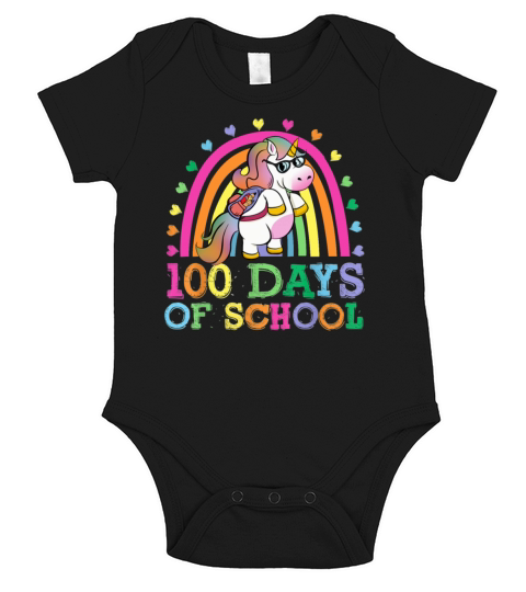 100 Days Of School Rainbow Unicorn Boys Kids Short Sleeve Baby One-Piece