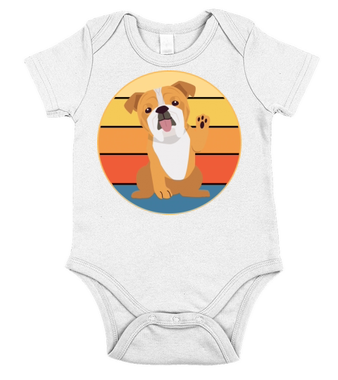 Bulldog Dog Breed Vintage Retro Sunset Short Sleeve Baby One-Piece