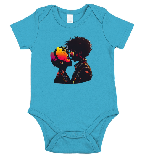 Colorful and Romantic African Couple Valentines Short Sleeve Baby One-Piece