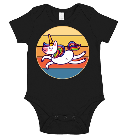 Cute Kawaii Unicorn Retro Sunset Vintage Short Sleeve Baby One-Piece
