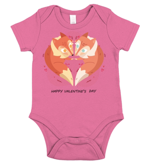 Fox cute Couple with happy valentines day 915 Short Sleeve Baby One-Piece