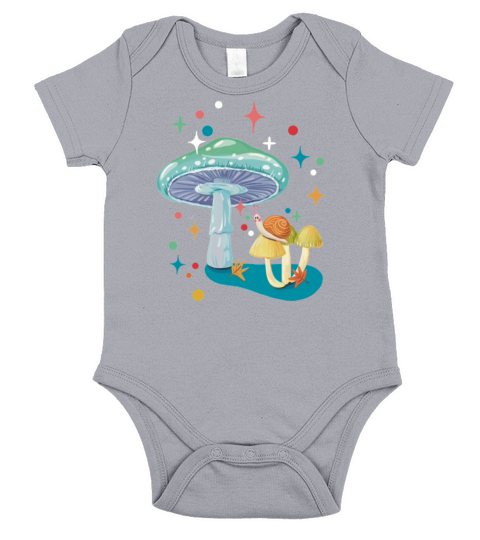 Vintage cozy green mushroom and snail Short Sleeve Baby One-Piece