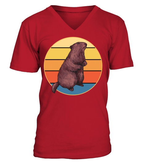 Cute Groundhog Retro Sunset Vintage Animal Lover V-Neck T-shirt