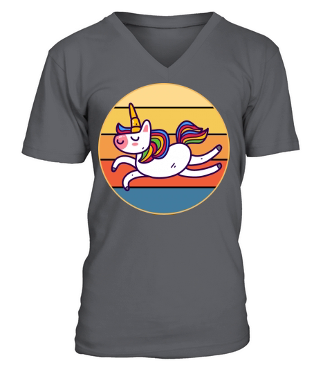 Cute Kawaii Unicorn Retro Sunset Vintage V-Neck T-shirt