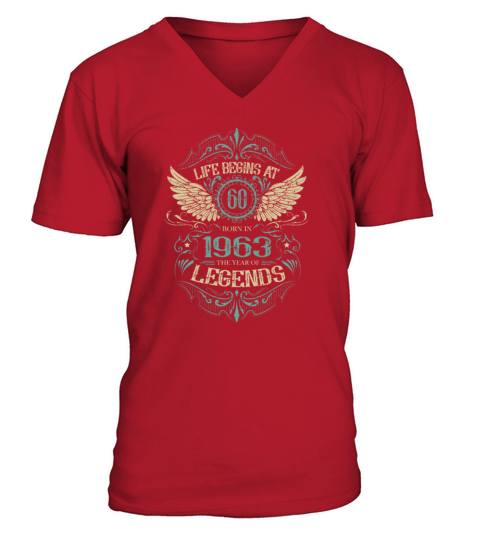Life begins at 60 years 1963 birthday angel wings V-Neck T-shirt