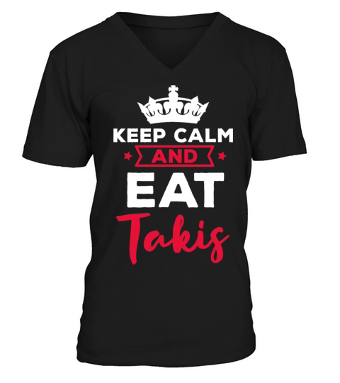 White Funny Quote Foodies Design Keep Calm Eat V-Neck T-shirt