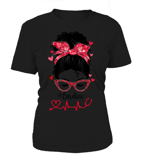 Bleached Funny Cardiac Nurse Messy Bun Valentin Women's T-Shirt