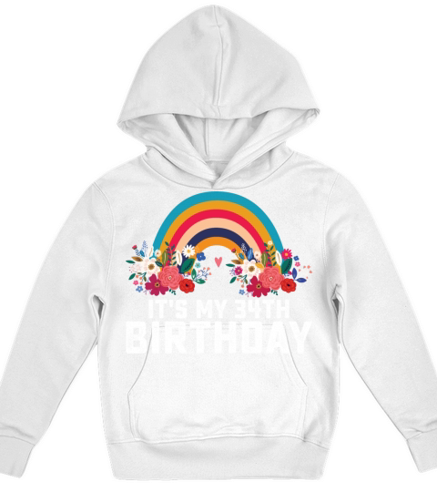 Boho Rainbow Its My 34th Birthday Kids Hoodie