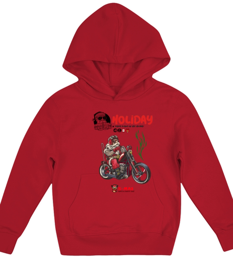 Santa driving a vintage motorcycle Merry Christmas Kids Hoodie