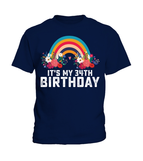 Boho Rainbow Its My 34th Birthday Kids T-Shirt