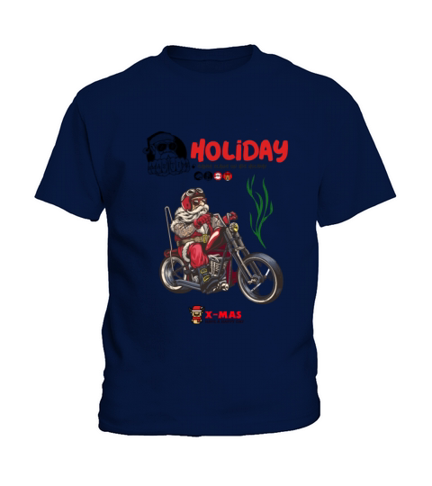 Santa driving a vintage motorcycle Merry Christmas Kids T-Shirt